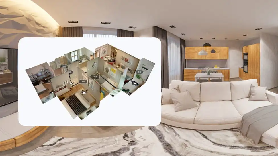 A 360° view of an apartment with its 3D model
