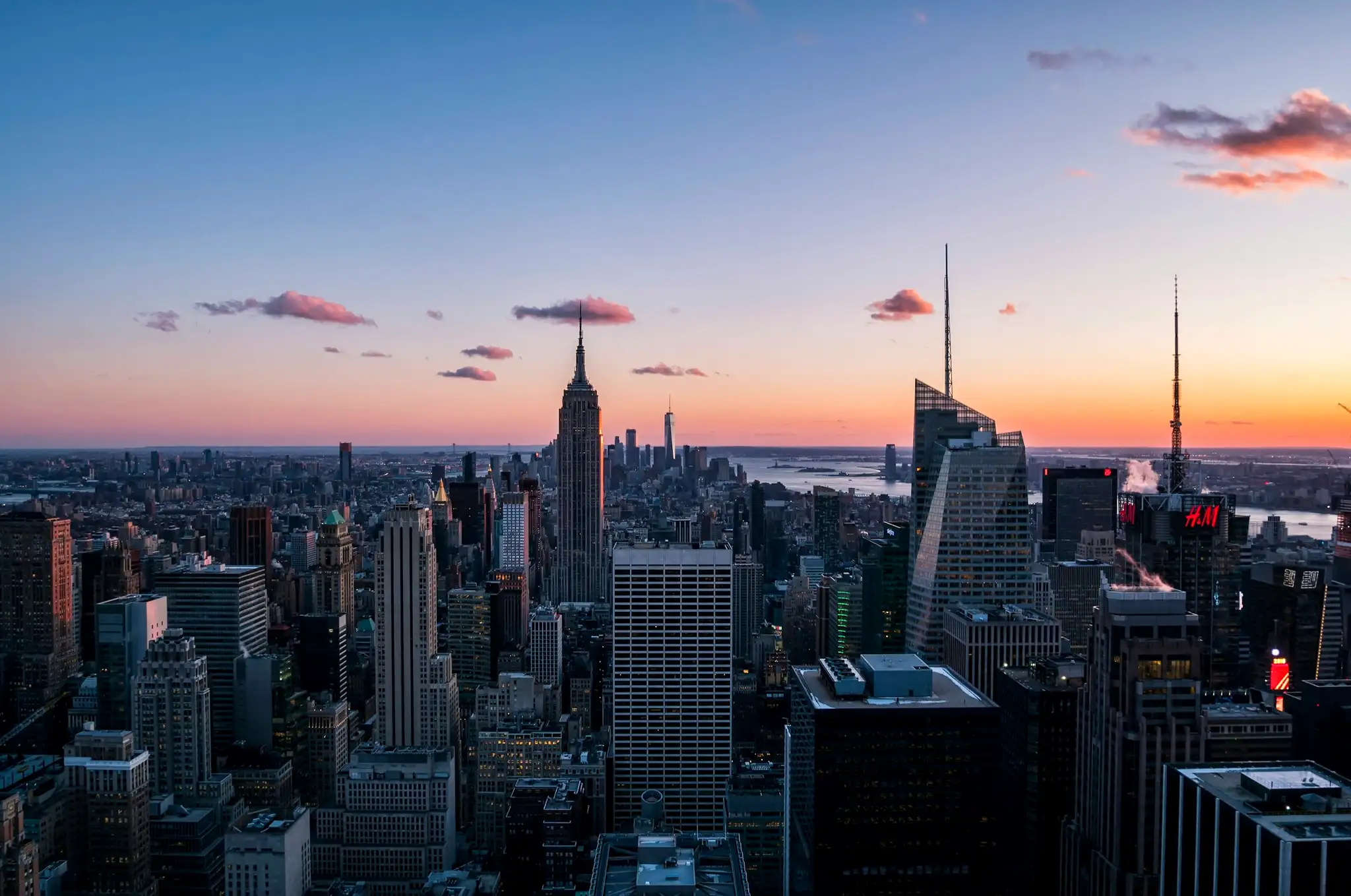 The Manhattan skyline at sunset